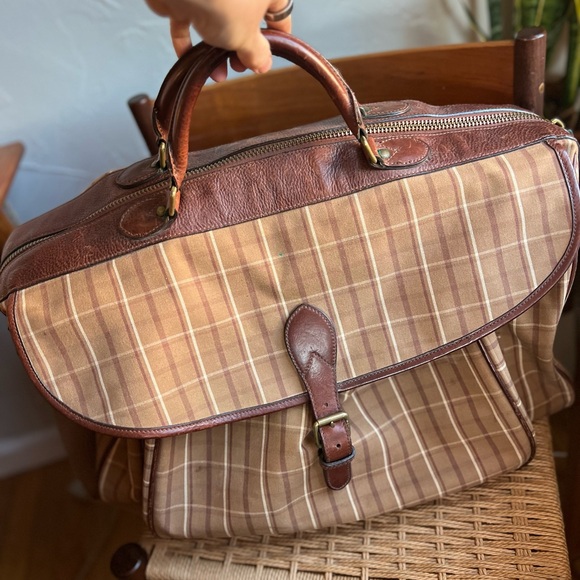 Vintage Polo Ralph Lauren Equestrian Plaid Leather Weekender Satchel Bag Travel - Picture 3 of 16